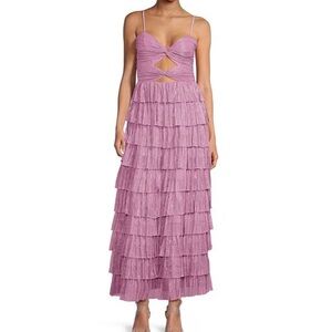 Gianni Bini Grace Metallic Plisse Sweetheart Neck Cut-Out Tiered Dress US 12